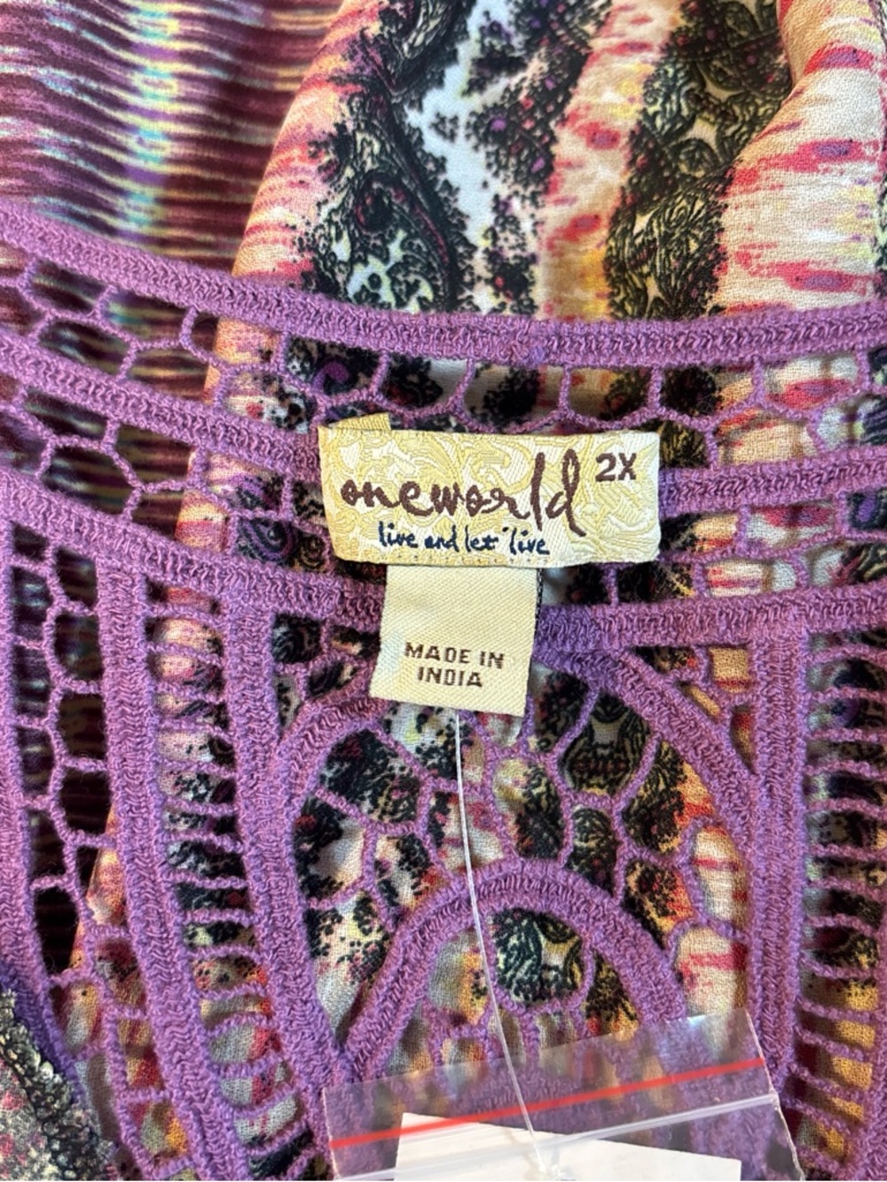 One world live and let live women’s 2X chiffon maxi dress crochet BoHo Paisley. - Picture 6 of 6